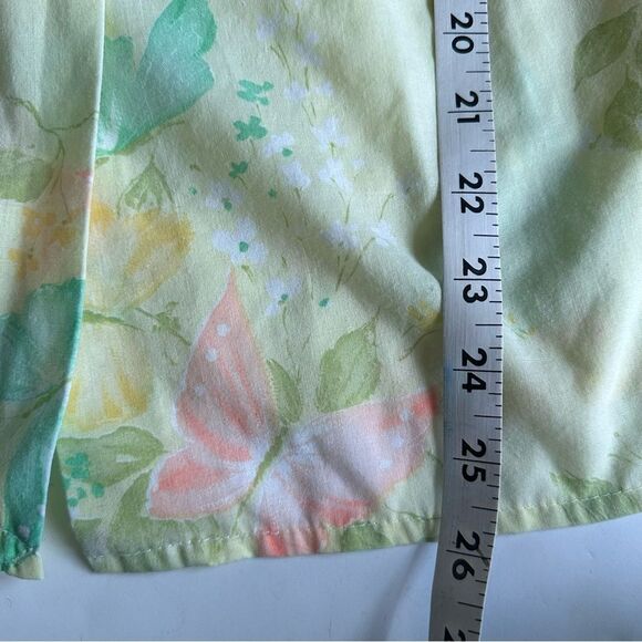 Vintage Button Up Pajama Top Peter Pan Collar Lace Butterflies Yellow Size L - Picture 9 of 10
